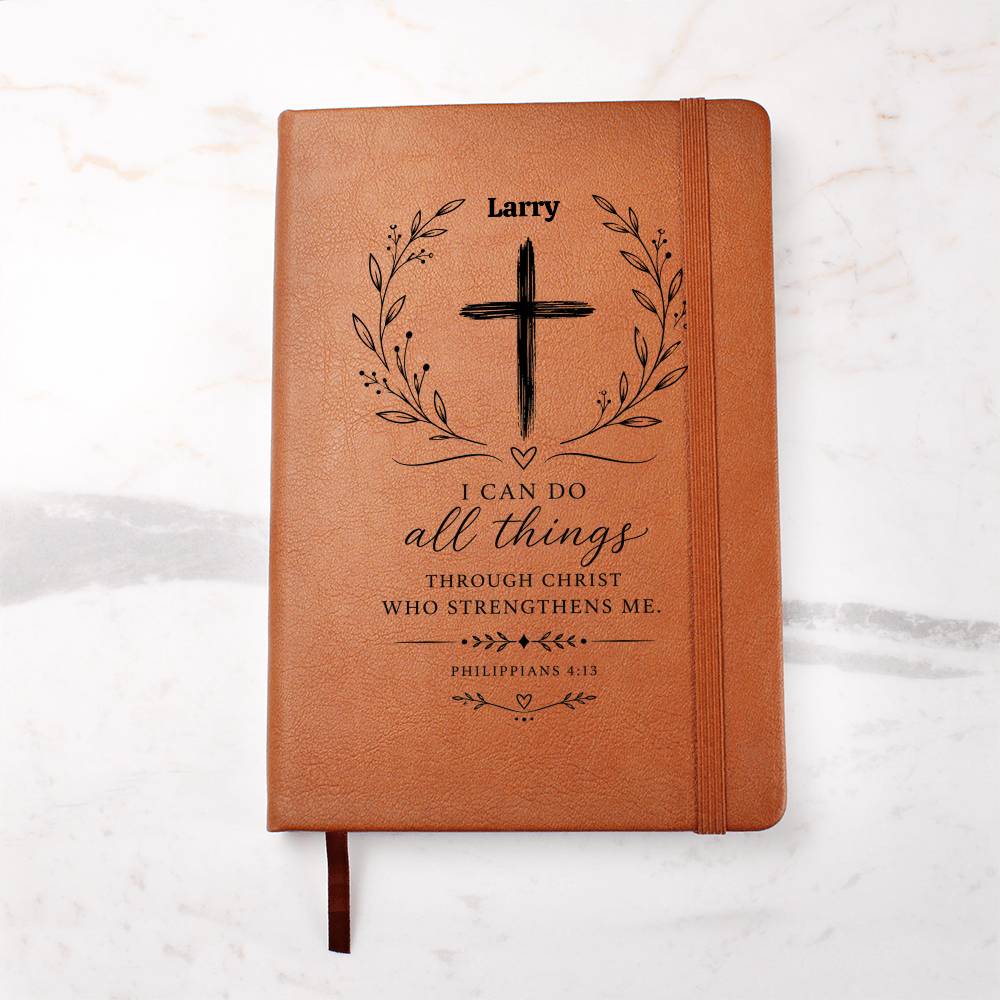 Personalized Inspirational Vegan Leather Journal, Philippians 4:13 Gift, Christian Faith Notebook, Religious Gift for Him Her, Gift Wrap Optional