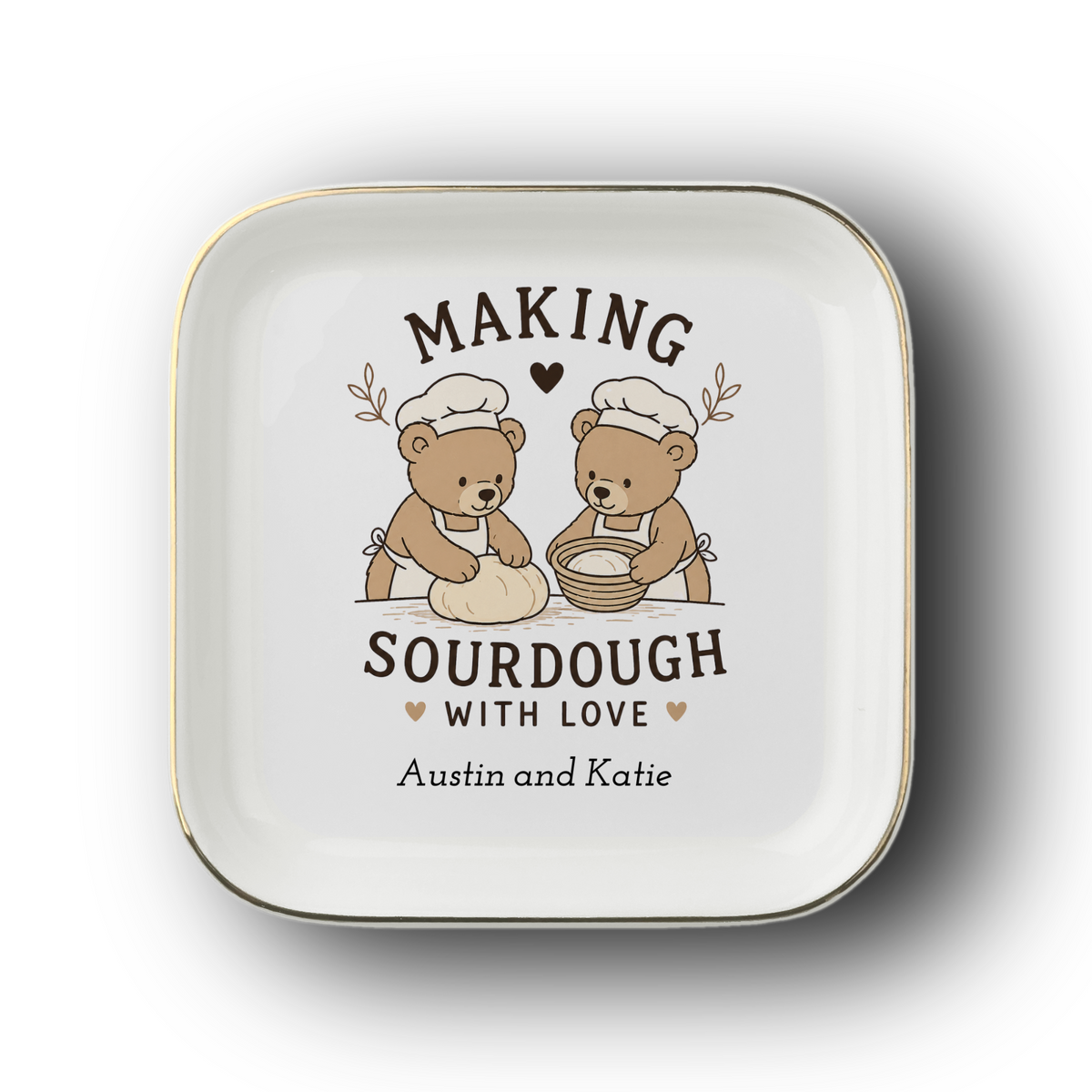 Making Sourdough with Love Personalized Ring Dish, Wedding or Engagement Present, Couples Baking Gift, Ceramic Keepsake Ring Jewerly Gift