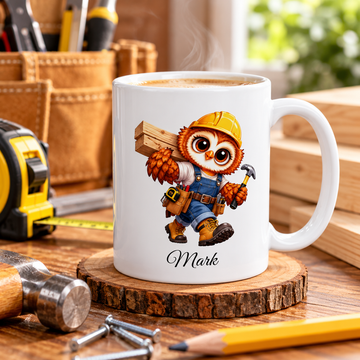 Personalized Carpenter Owl Coffee Mug, Woodworker Gift, Construction Worker Mug, Handyman Gift, Owl Lover Gift,  11 oz and 15 oz