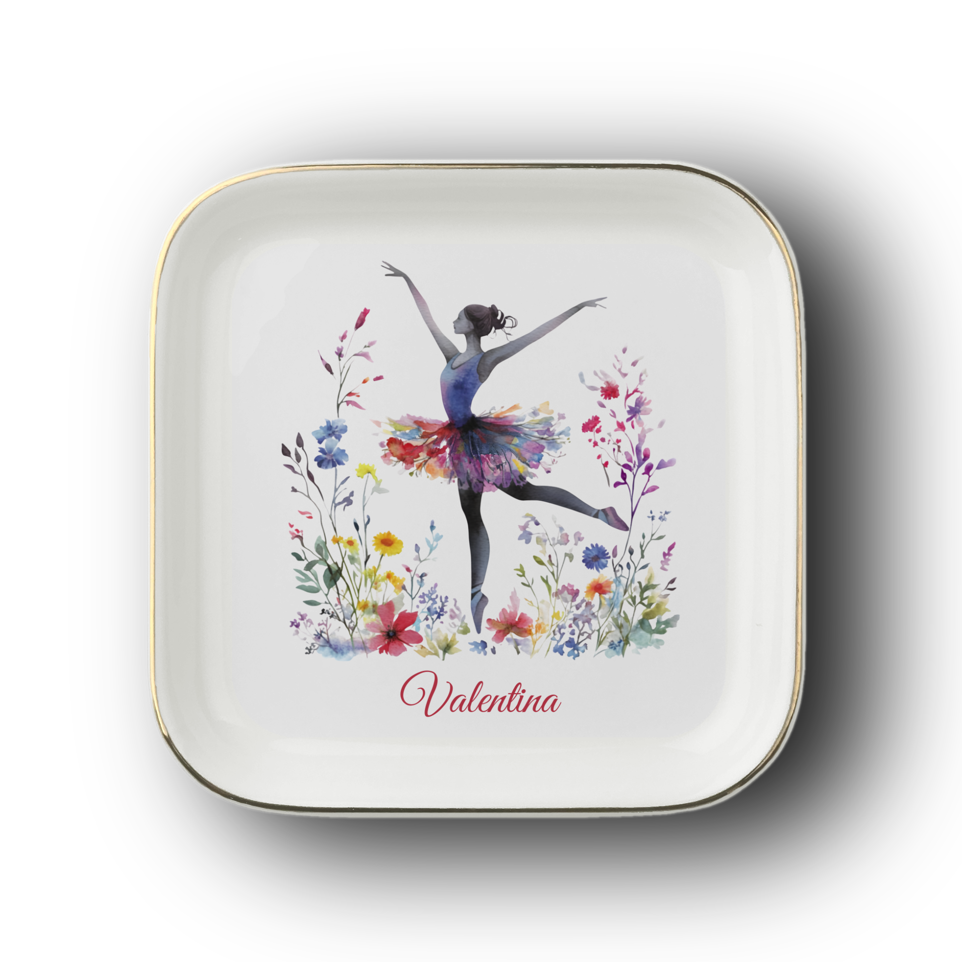Personalized Ballerina Jewelry Dish, Floral Ballet Ring Dish, Dancer Trinket Tray, Ballet Recital Gift, Opening Night Present