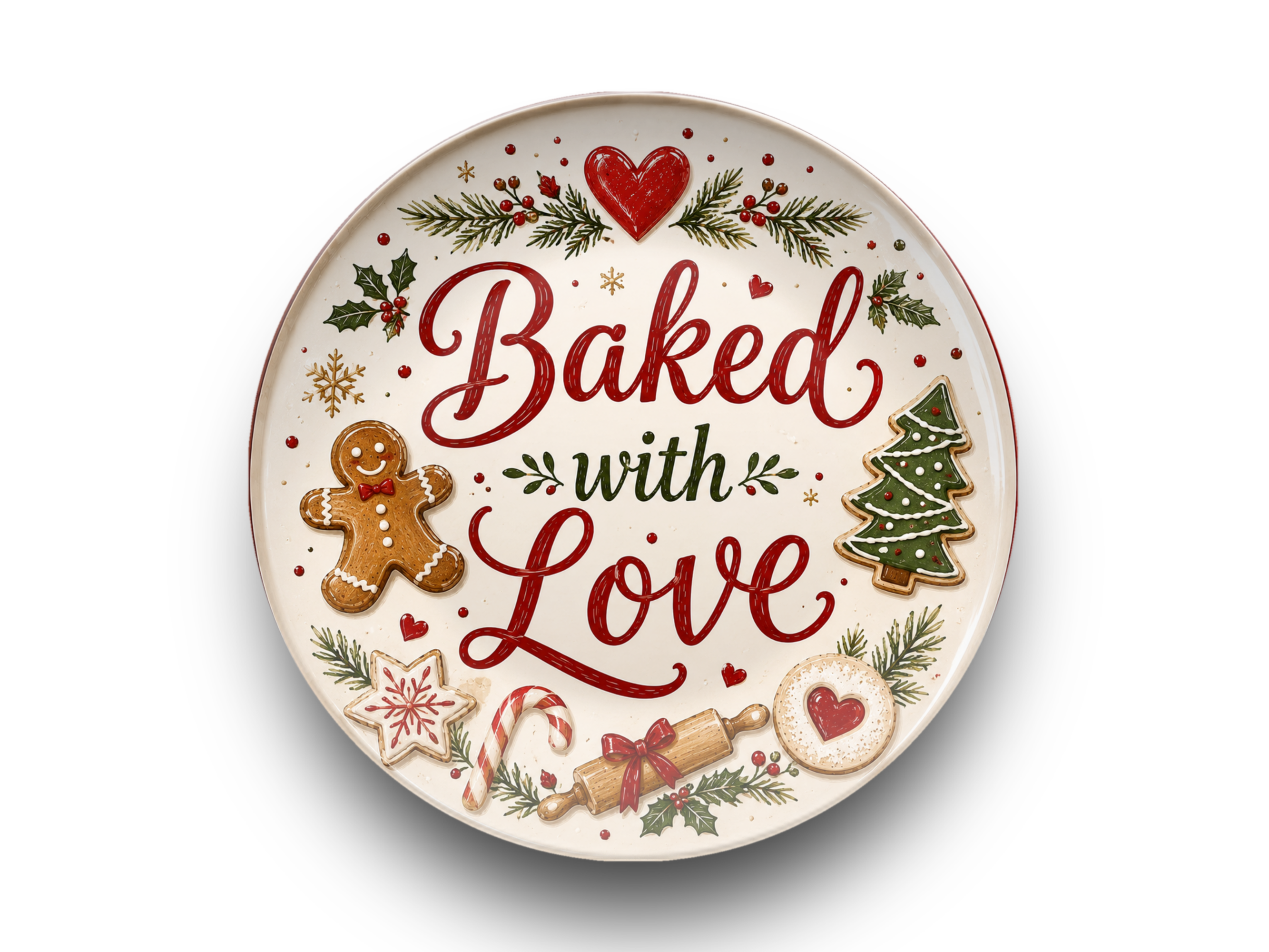 Baked With Love Christmas Plate, Grandma Holiday Baking Decor, Cookie Exchange Dish, Festive Christmas Kitchen Gift, 10 Inch Plate