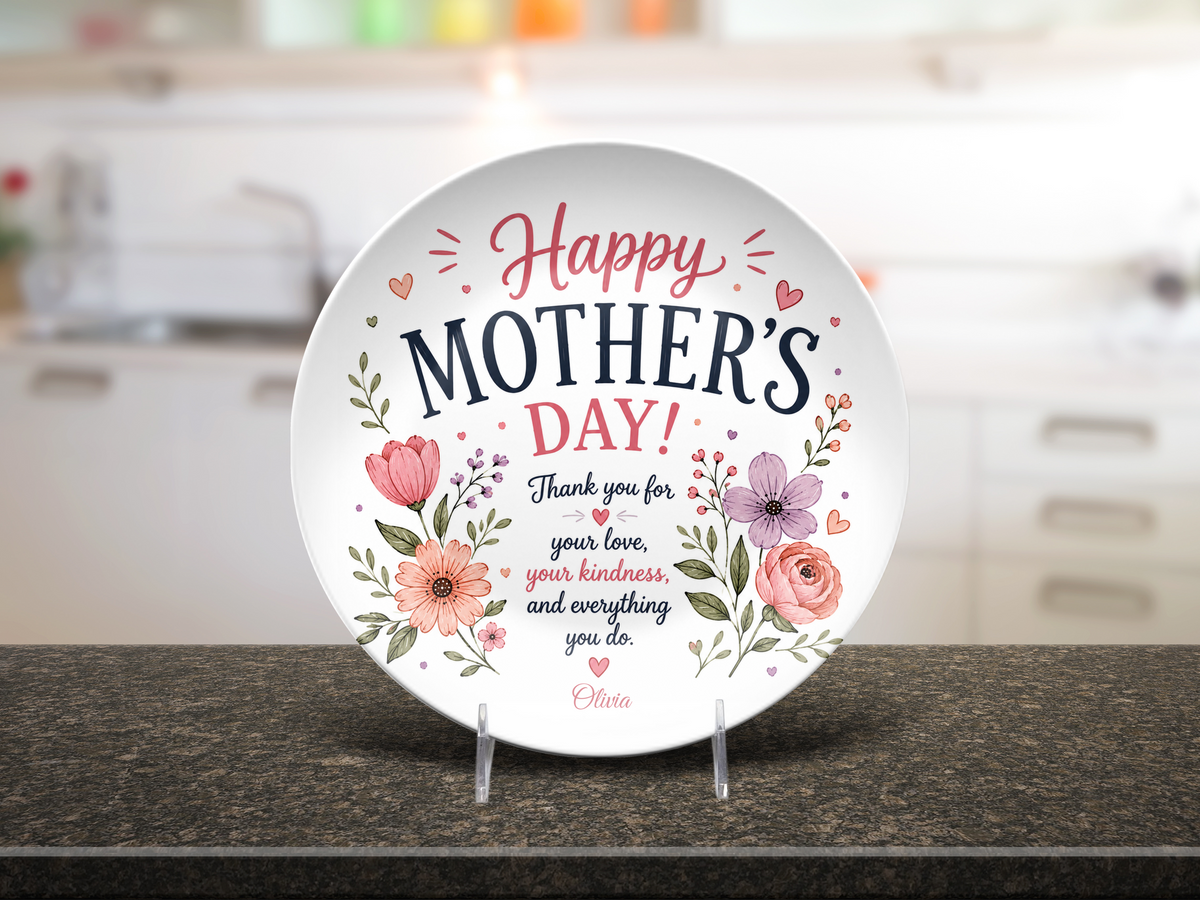 Personalized Mother's Day Plate, Floral Mom Gift, Thank You for Your Love and Kindness, Mother's Day Dinnerware