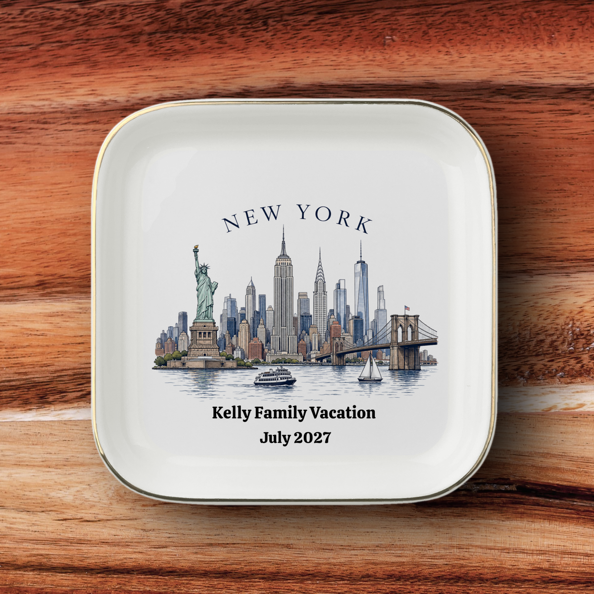 Personalized New York Souvenir Jewelry Dish, NYC Skyline Trinket Tray, Statue of Liberty Ring Holder, New York City Gift, Travel Souvenir
