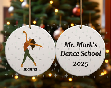 Personalized Modern Dancer Ornament – 2-Sided Round Ceramic Keepsake with Name, School & Year – Dance Teacher or Student Gift
