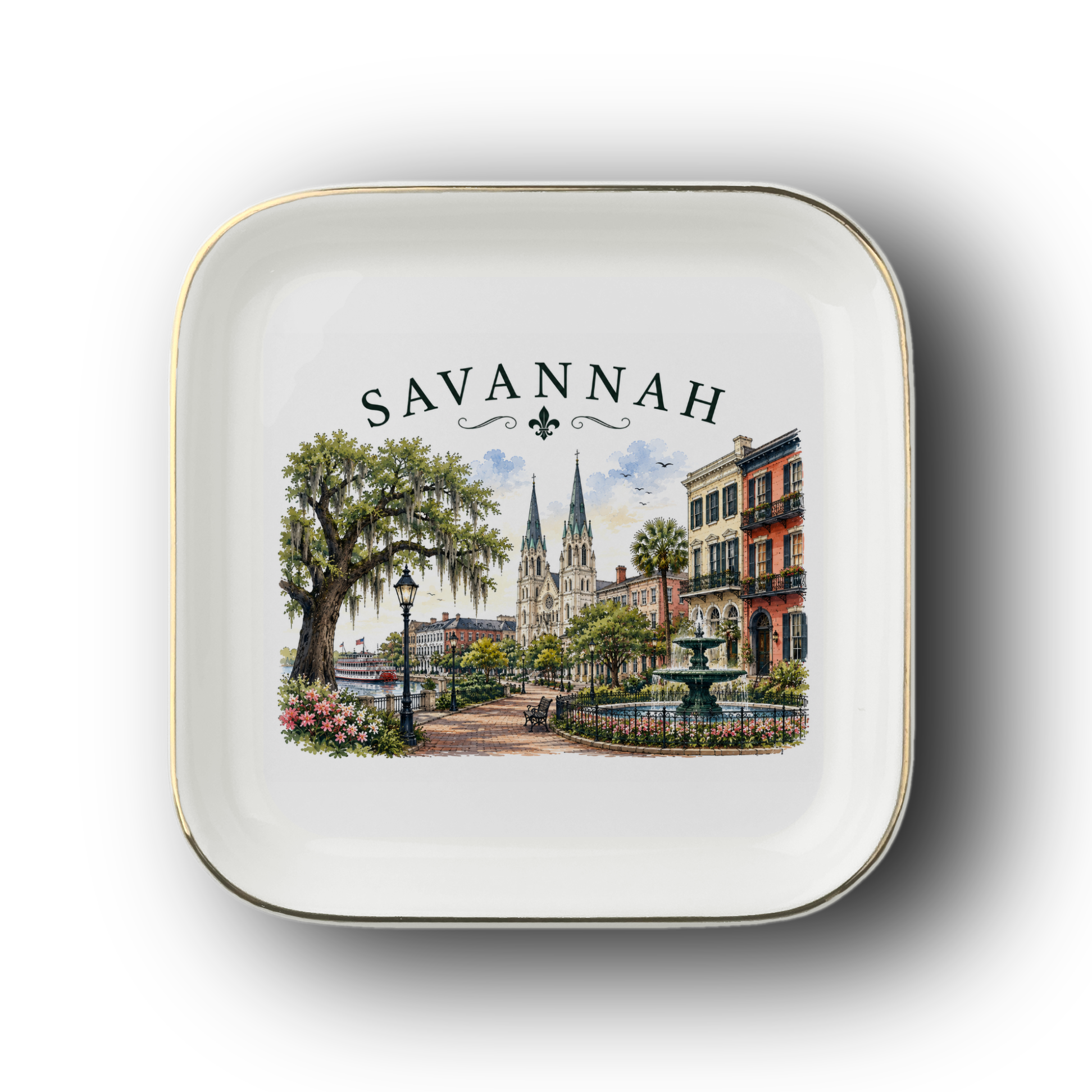 Savannah Georgia Travel Keepsake, Souvenir Jewelry Dish, Ceramic Trinket Tray, Ring Holder,