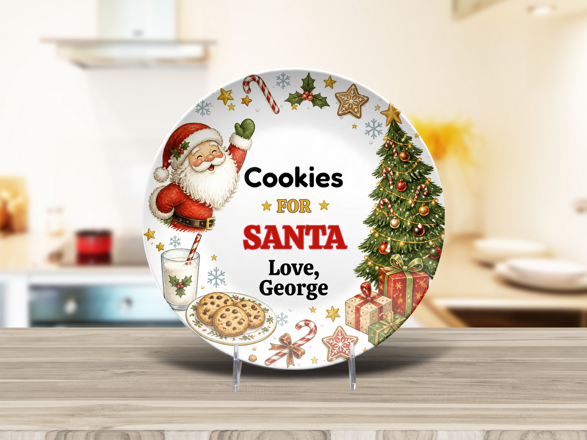 Personalized Cookies for Santa Plate, Unbreakable Christmas Cookie Plate, Custom Santa Treat Plate, Christmas Eve Family Tradition, Kids Holiday Gift
