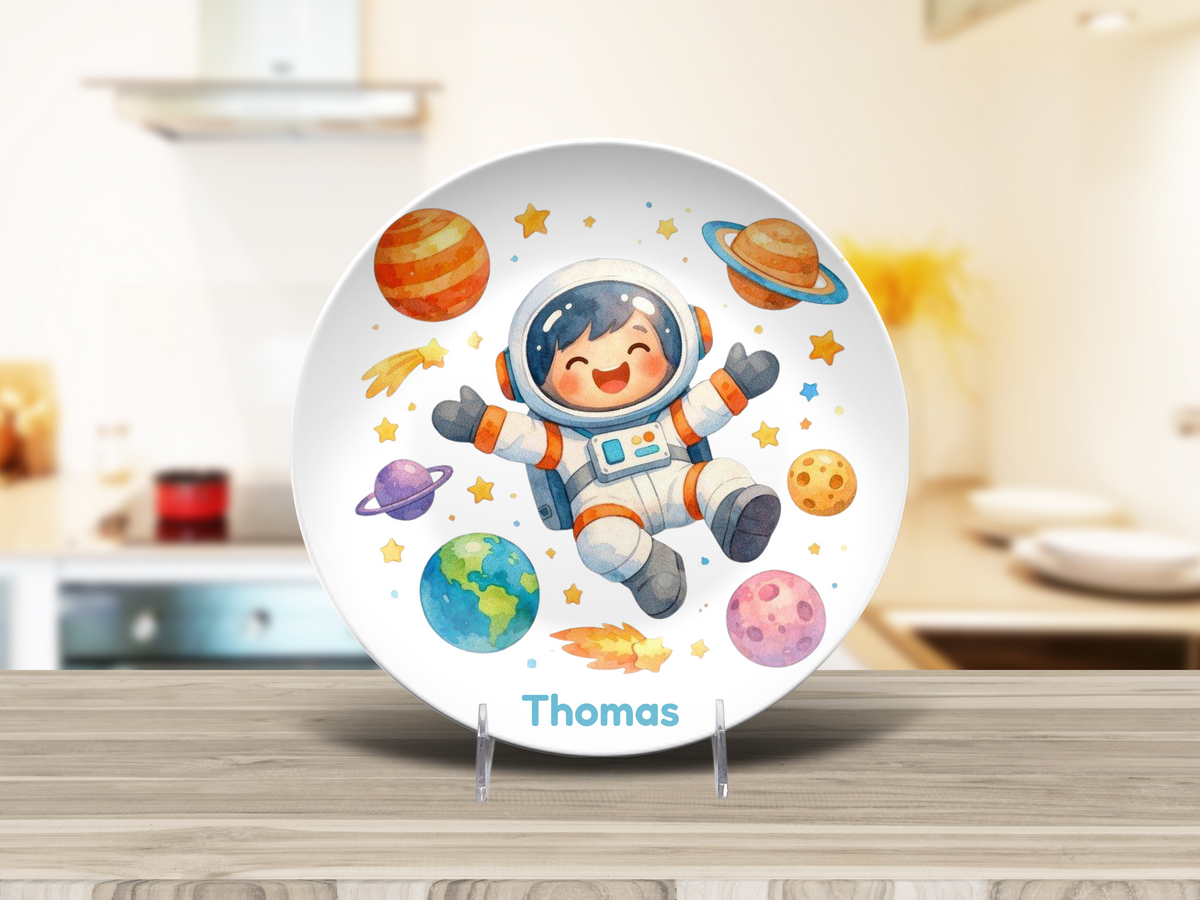 Personalized Astronaut Plate, Unbreakable Kids Dinner Plate, Space Birthday Gift for Boys, Custom Toddler Plate, Family Birthday Tradition