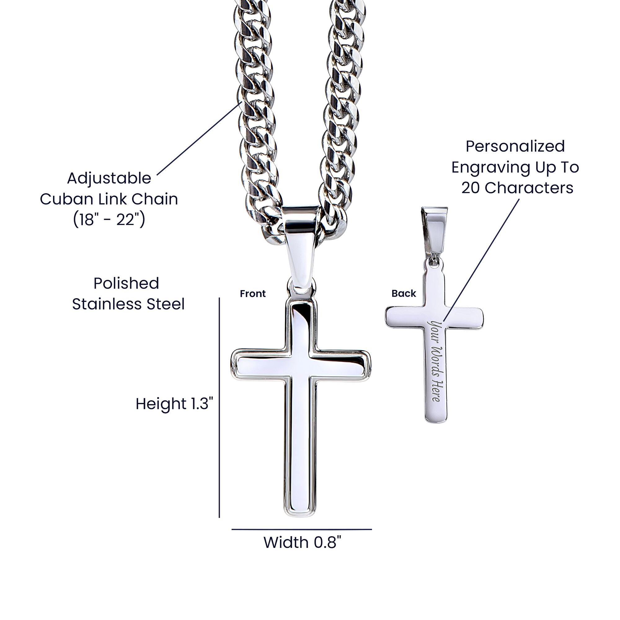 Personalized Cross Necklace, Cuban Link Chain Gift, To My Son Charm, Faith Jewelry, Engraved Pendant, Inspirational Gift Memory