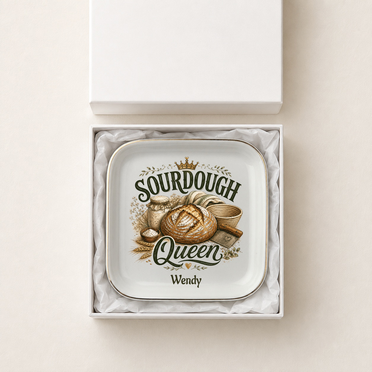 Sourdough Queen Jewelry Dish, Personalized Bread Baker Ring Dish, Ceramic Kitchen Decor, Sourdough Baking Gift