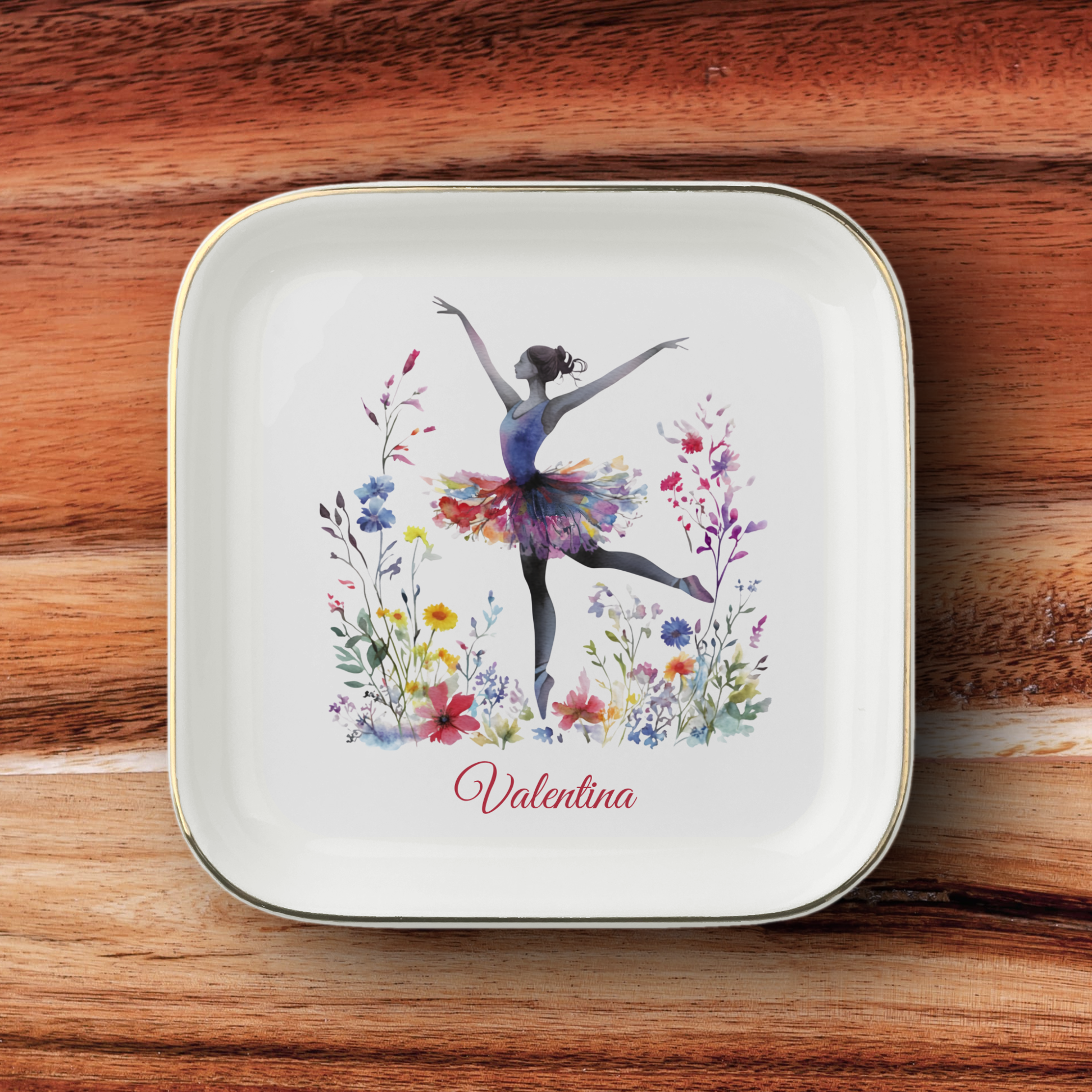 Personalized Ballerina Jewelry Dish, Floral Ballet Ring Dish, Dancer Trinket Tray, Ballet Recital Gift, Opening Night Present