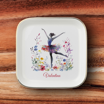 Personalized Ballerina Jewelry Dish, Floral Ballet Ring Dish, Dancer Trinket Tray, Ballet Recital Gift, Opening Night Present