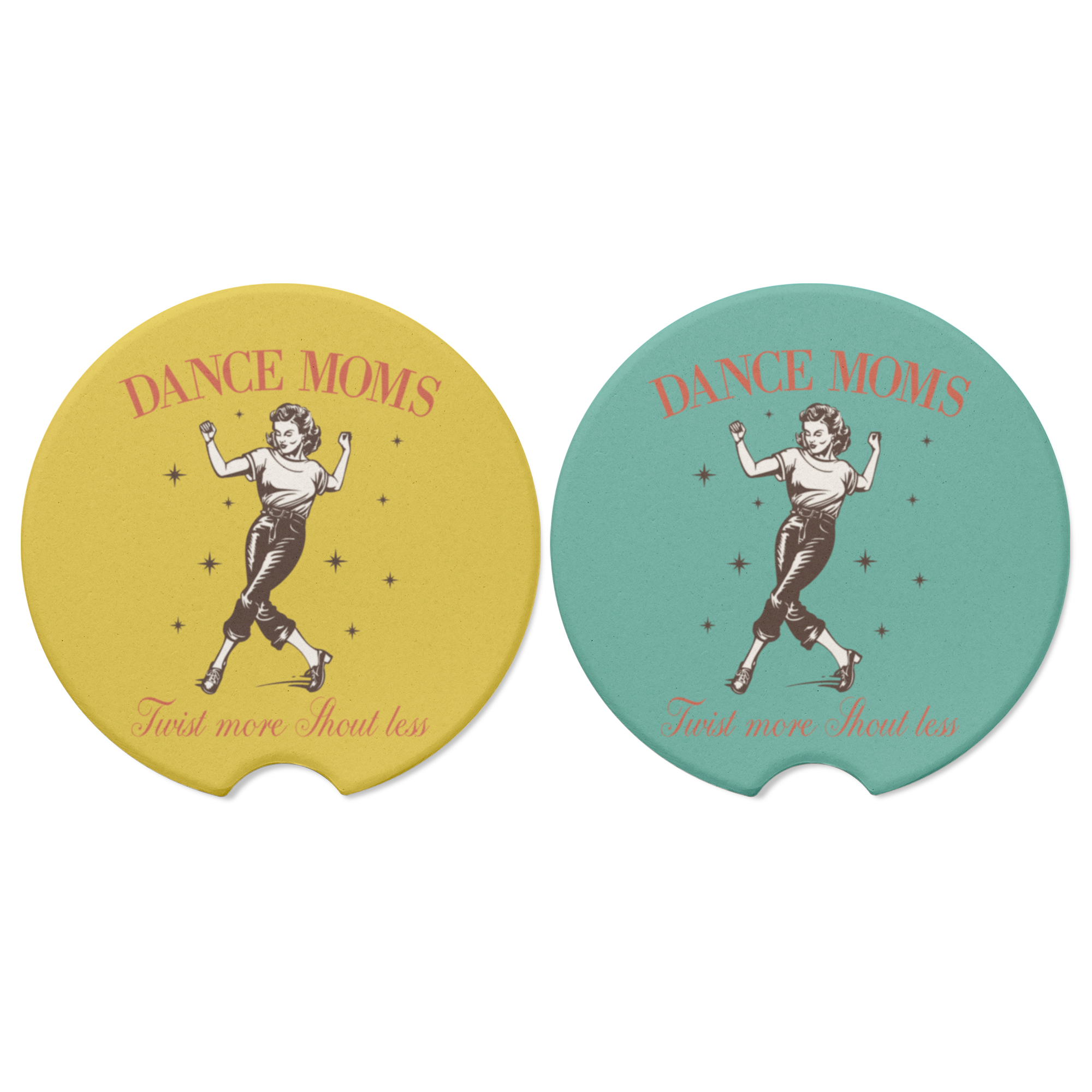 Dance Moms Car Coasters – Set of 2 Absorbent Ceramic Cup Holder Inserts, Retro Twist Design, Gift for Fun Dance Moms
