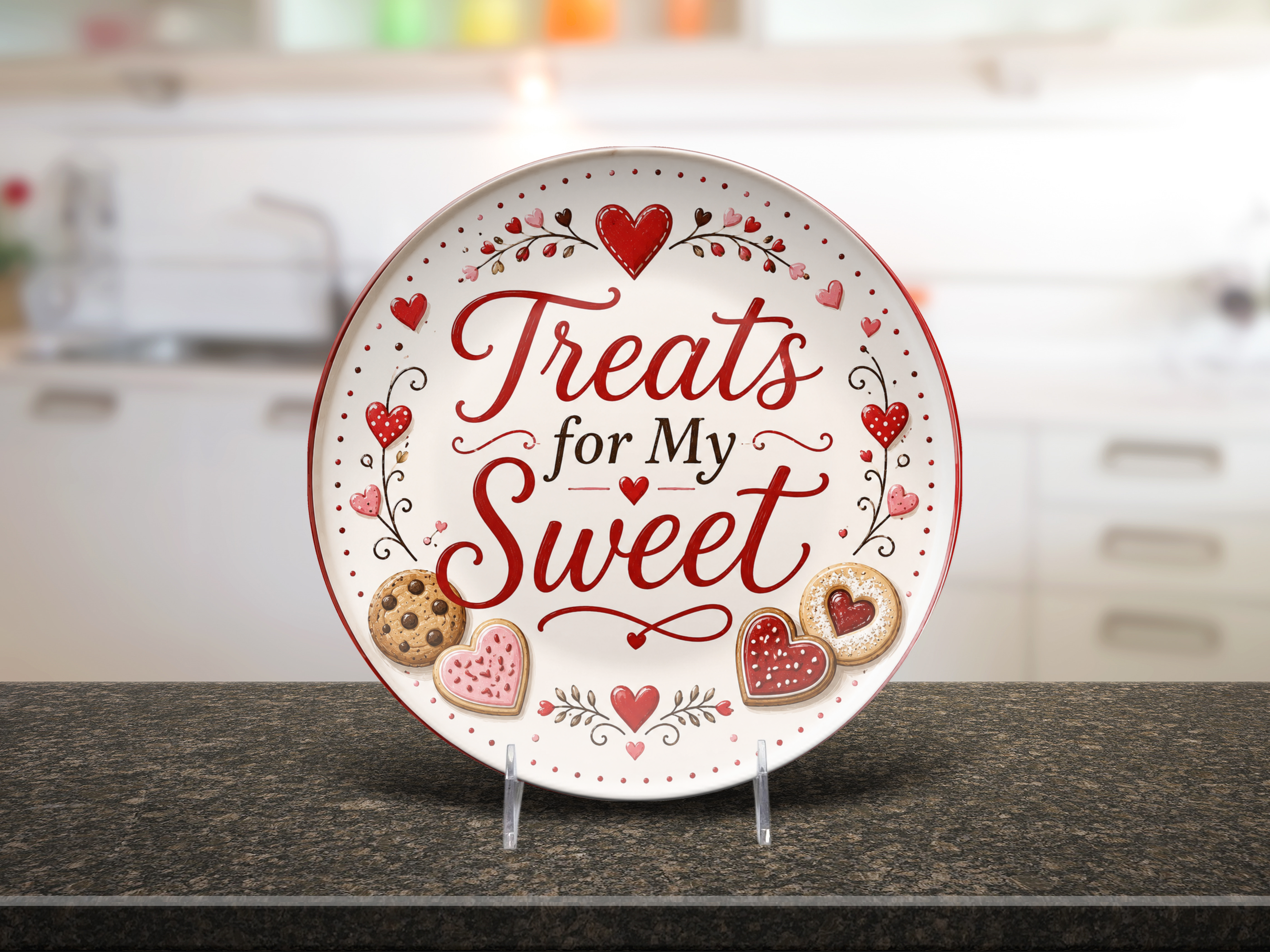 Treats for My Sweet Dessert Plate, Valentine Heart Cookie Plate, Romantic Sweetheart Serving Dish, Love-Themed Tableware, 10 Inch Plate