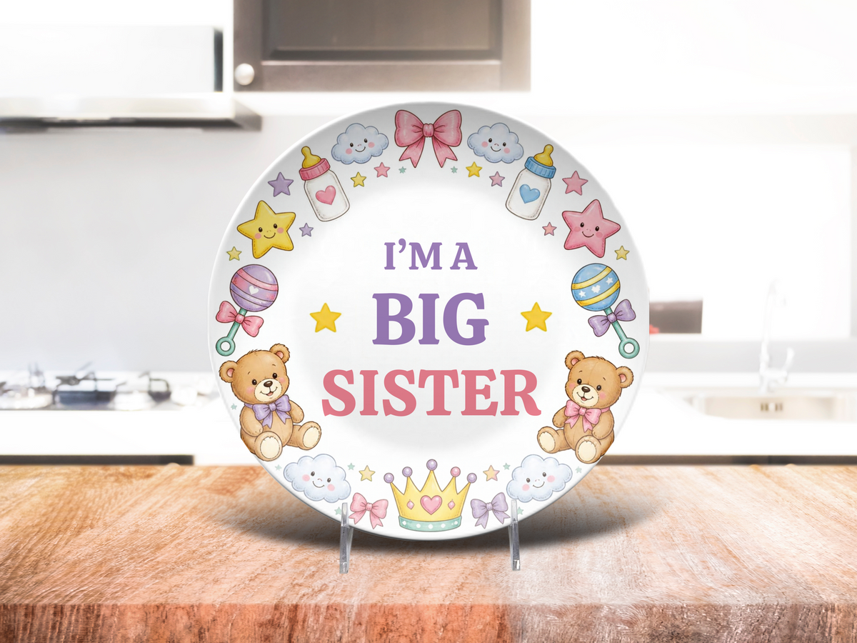 I'm A Big Sister Kids Plate, Big Sister Gift, Baby Shower Present, Durable Personalized Sibling Keepsake Plate, UNBREAKABLE – Not Ceramic