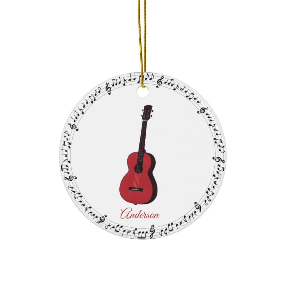 Custom Guitar Ornament – Personalized Ceramic Christmas Tree Decoration with Name, Gift for Guitarist, Student, or Music Teacher