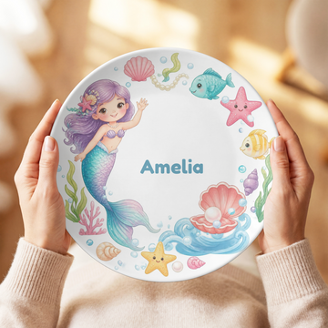 Mermaid Plate, Personalized Ocean Girl Decor, Fun Dinnerware, Underwater Fantasy Gift, UNBREAKABLE – Not Ceramic