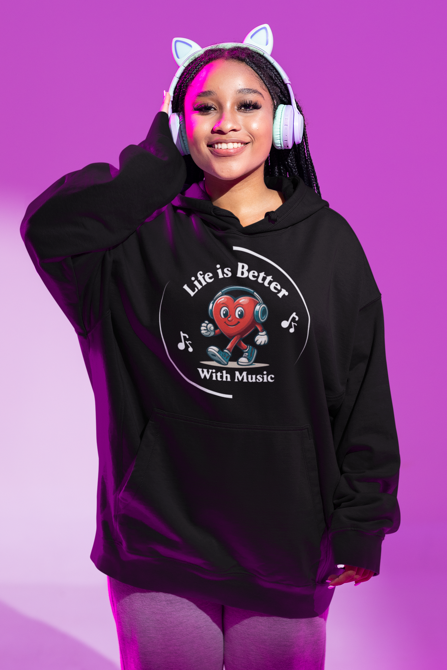 Life Is Better With Music Hoodie – Cozy Sponge Fleece Pullover for Music Lovers