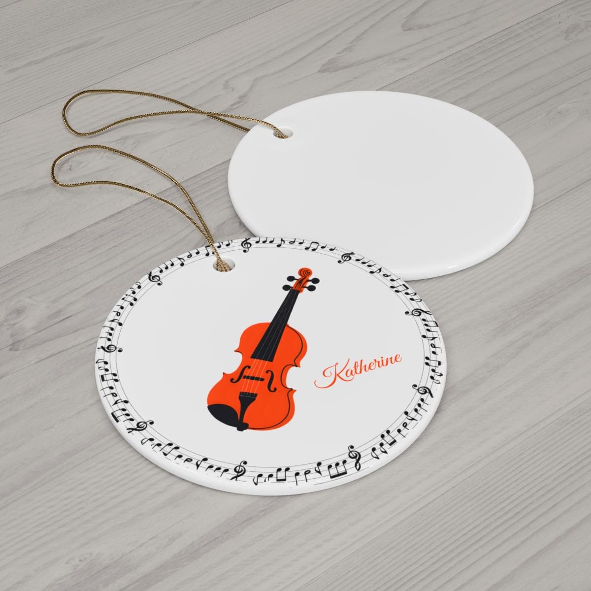 Custom Violin Ornament – Personalized Ceramic Christmas Tree Decoration with Name, Gift for Violinist, Orchestra Student, or Music Teacher