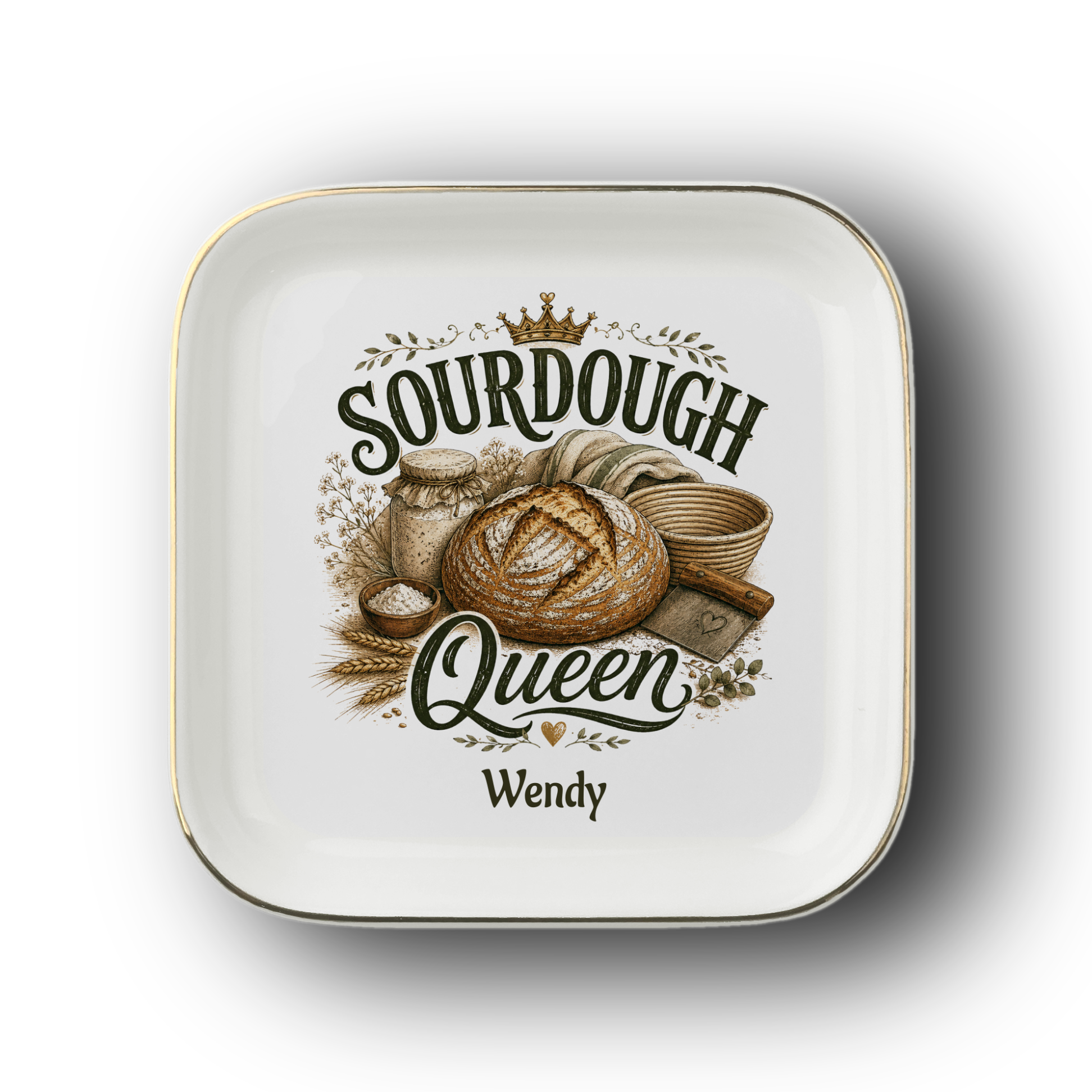 Sourdough Queen Jewelry Dish, Personalized Bread Baker Ring Dish, Ceramic Kitchen Decor, Sourdough Baking Gift