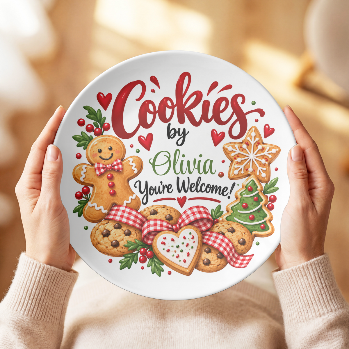 Personalized Christmas Cookie Plate, Custom Holiday Serving Platter, Santa Cookie Dish, Family Christmas Eve Tradition, Office Party Plate