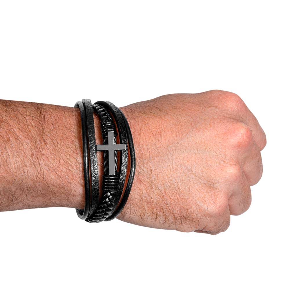 Men's Cross Leather Bracelet, Christian Gift for Him, Joshua 1:9 Courage Bracelet, Faith Gift for Husband, Boyfriend, Dad or Friend