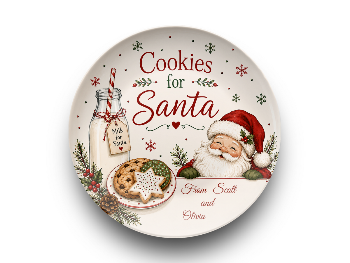 Personalized Santa Christmas Plate, Christmas Eve Cookies for Santa Dish, Grandma Holiday Serving Plate