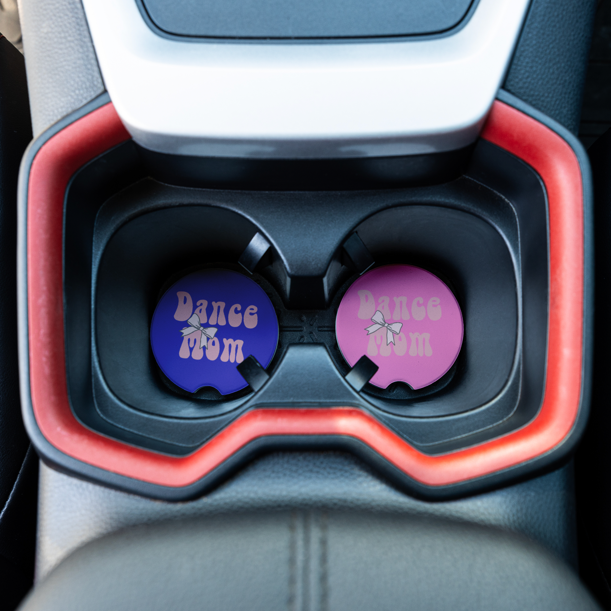 Dance Mom Car Coasters – Set of 2 Absorbent Ceramic Cup Holder Inserts with Pink Bow Design, Gift for Dance Moms, Car Accessories