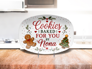 Nona Christmas Cookie Platter, Cookies Baked for You by Nona, Holiday Serving Dish,  10 x 14 Oval Serving Platter