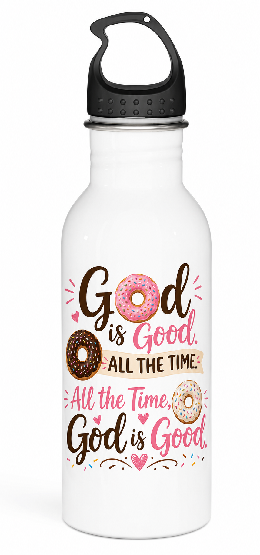 God Is Good. Donuts Are a Bonus!, Funny Christian Water Bottle, Funny Christian Faith Gift,  20oz Stainless Steel Bottle with Black Cap