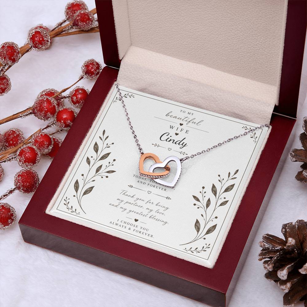 Personalized Beautiful Wife Interlocking Hearts Necklace, Romantic Anniversary Gift for Wife, Two Hearts One Love Jewelry, Gift for Her
