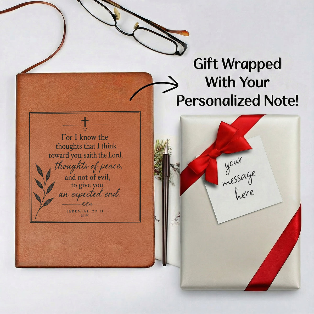 Jeremiah 29:11 Vegan Leather Prayer Journal, Christian Scripture Notebook, Bible Verse Faith Diary