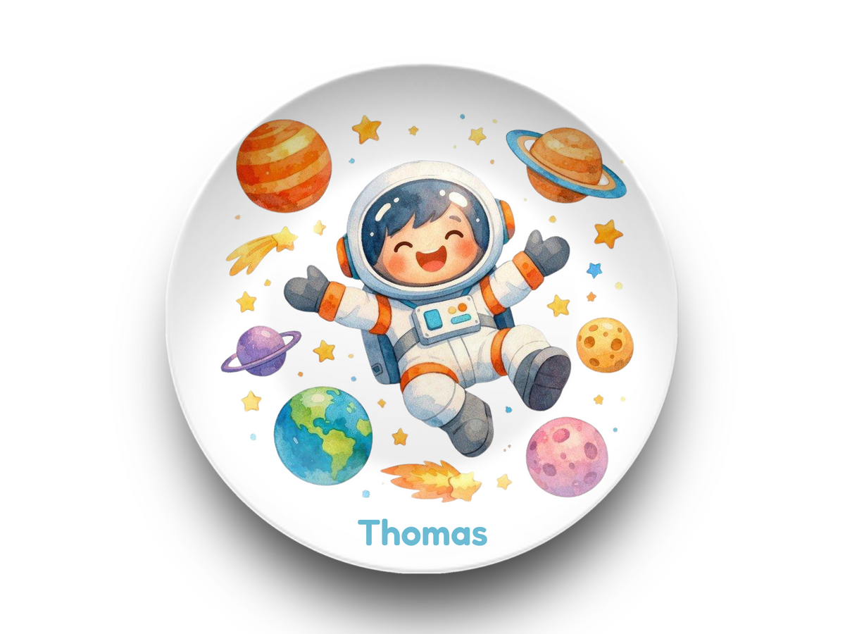 Personalized Astronaut Plate, Unbreakable Kids Dinner Plate, Space Birthday Gift for Boys, Custom Toddler Plate, Family Birthday Tradition
