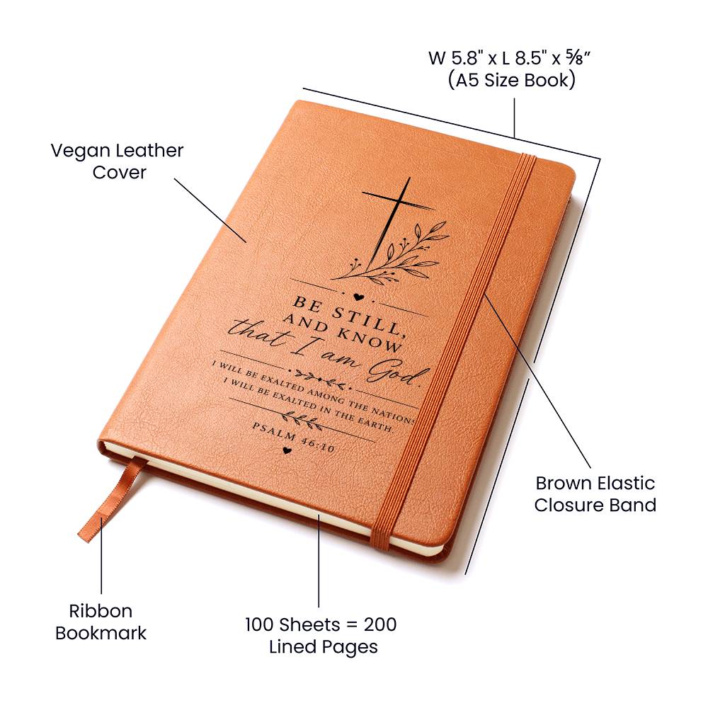 Inspirational Religious Vegan Leather Journal, Christian Keepsake, Psalm 46:10 Gift for Him Her, Ruled Lined Writing Notebook