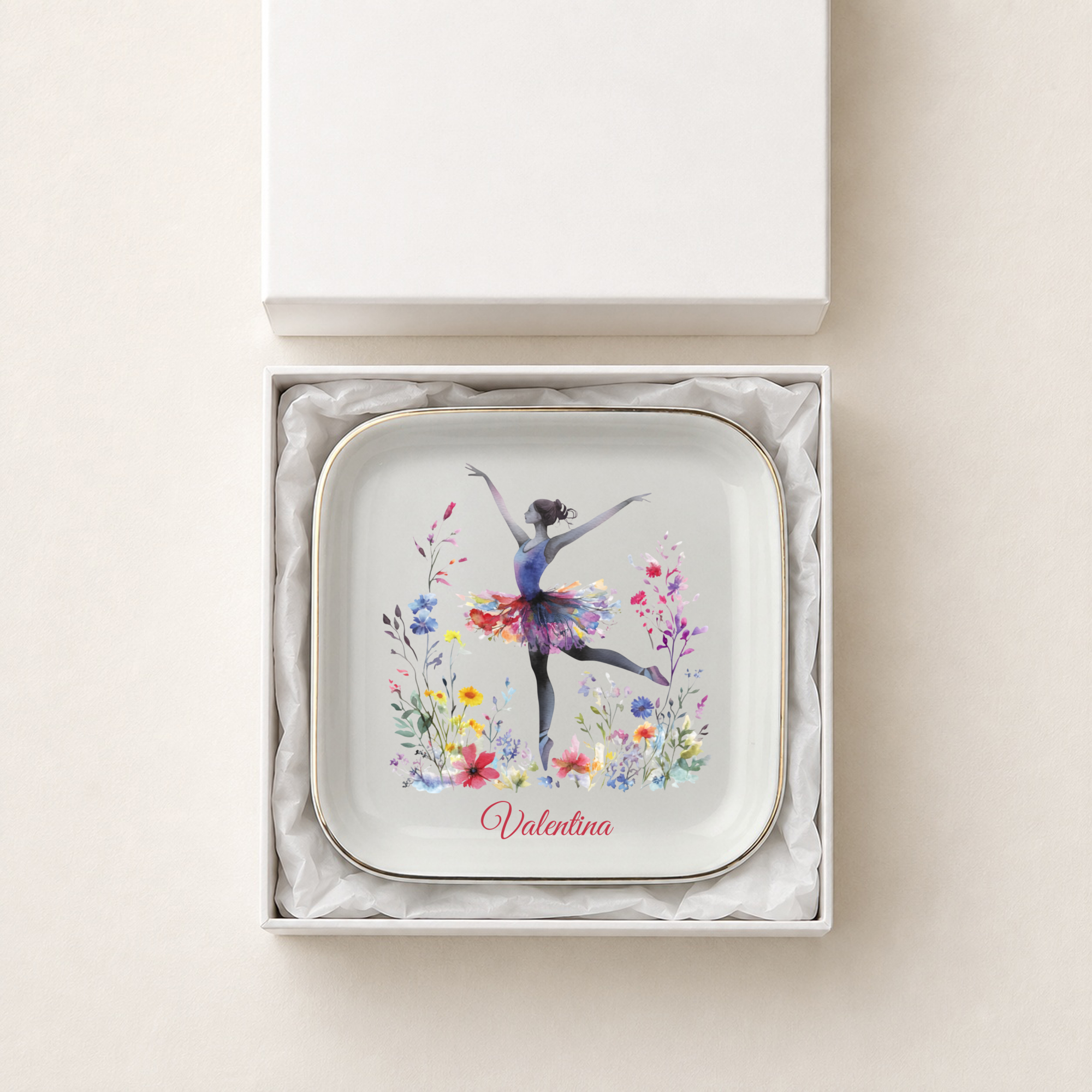 Personalized Ballerina Jewelry Dish, Floral Ballet Ring Dish, Dancer Trinket Tray, Ballet Recital Gift, Opening Night Present