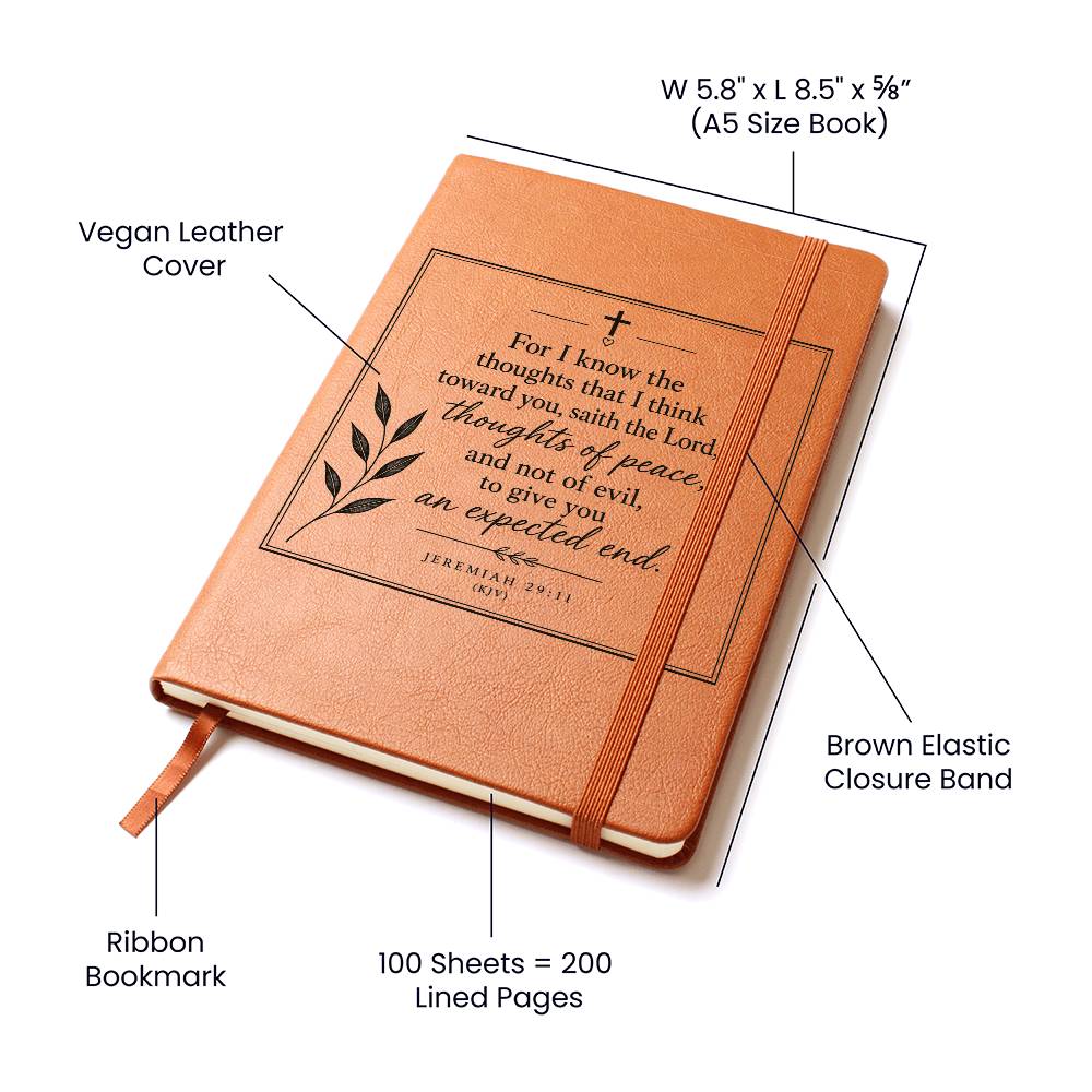 Jeremiah 29:11 Vegan Leather Prayer Journal, Christian Scripture Notebook, Bible Verse Faith Diary