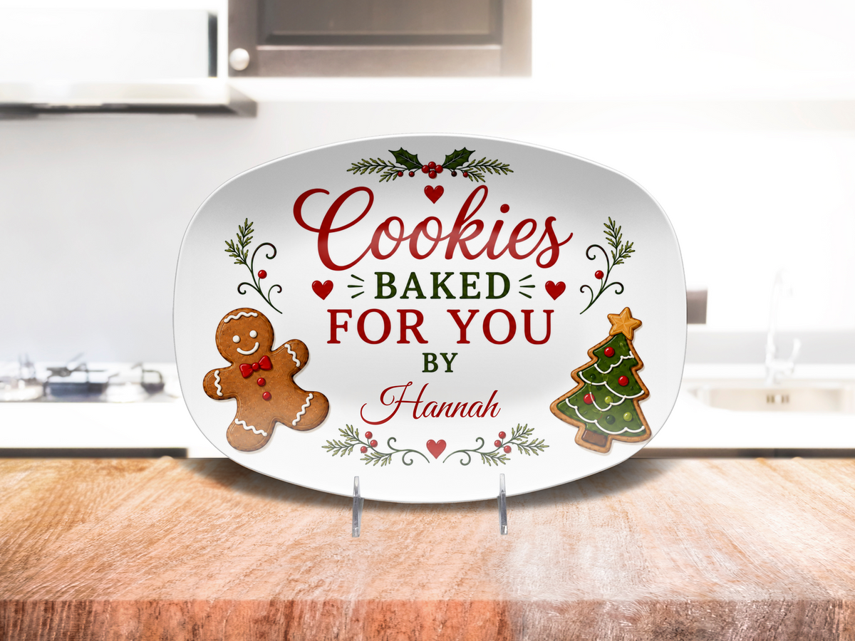 Personalized Cookies Baked for You Platter, Christmas Cookie Serving Dish, Holiday Baking Gift, Cookie Exchange Plate