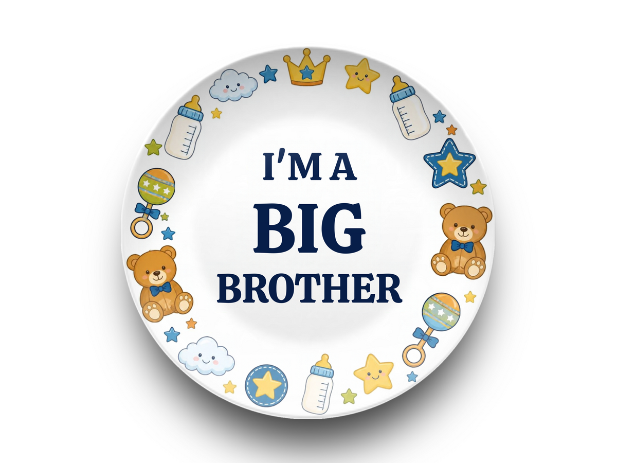 I'm a Big Brother Kids Plate, Baby Boy Gift, Sibling Announcement, Durable Personalized Plate With Stand Option, UNBREAKABLE – Not Ceramic Plate