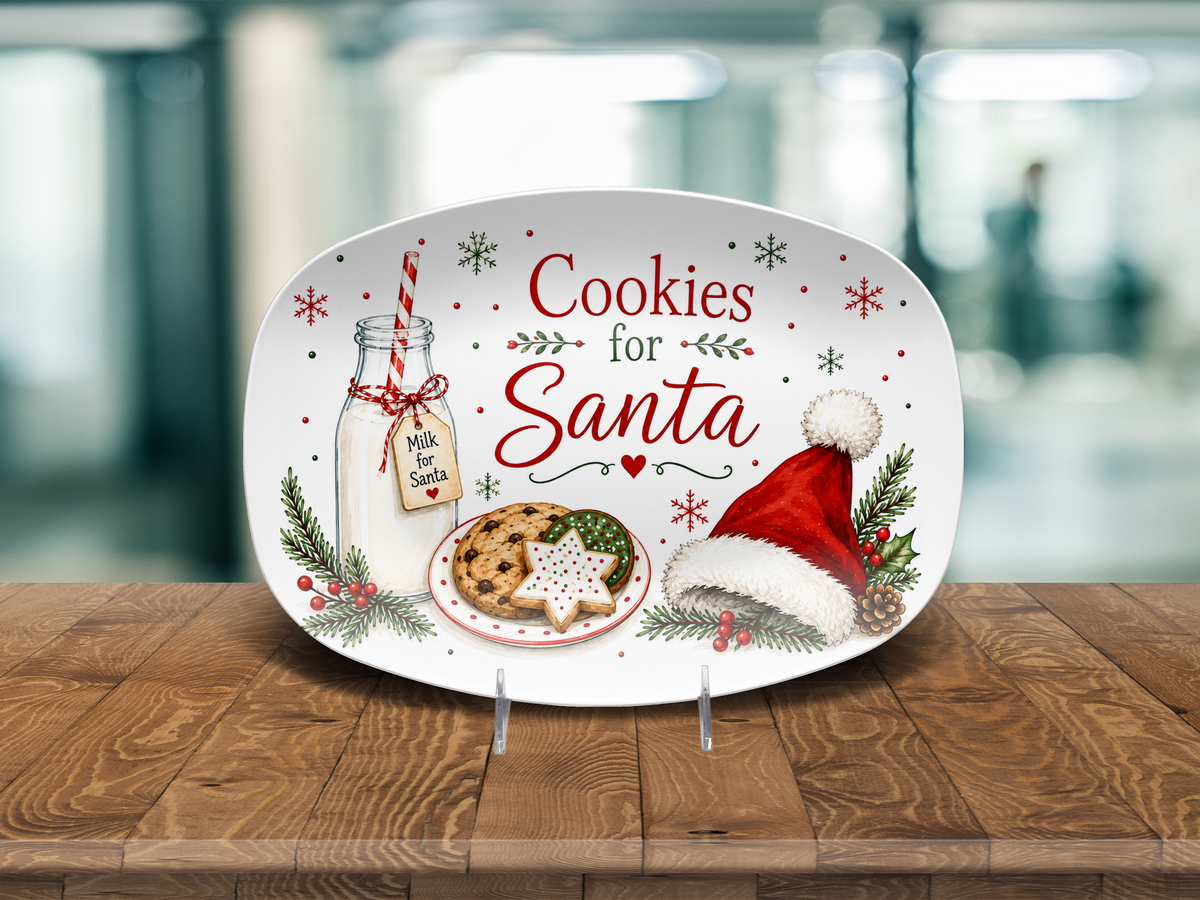 Cookies for Santa Christmas Platter, Milk and Cookies Serving Tray, Holiday Decor, Christmas Eve Dessert Dish, Oval Platter