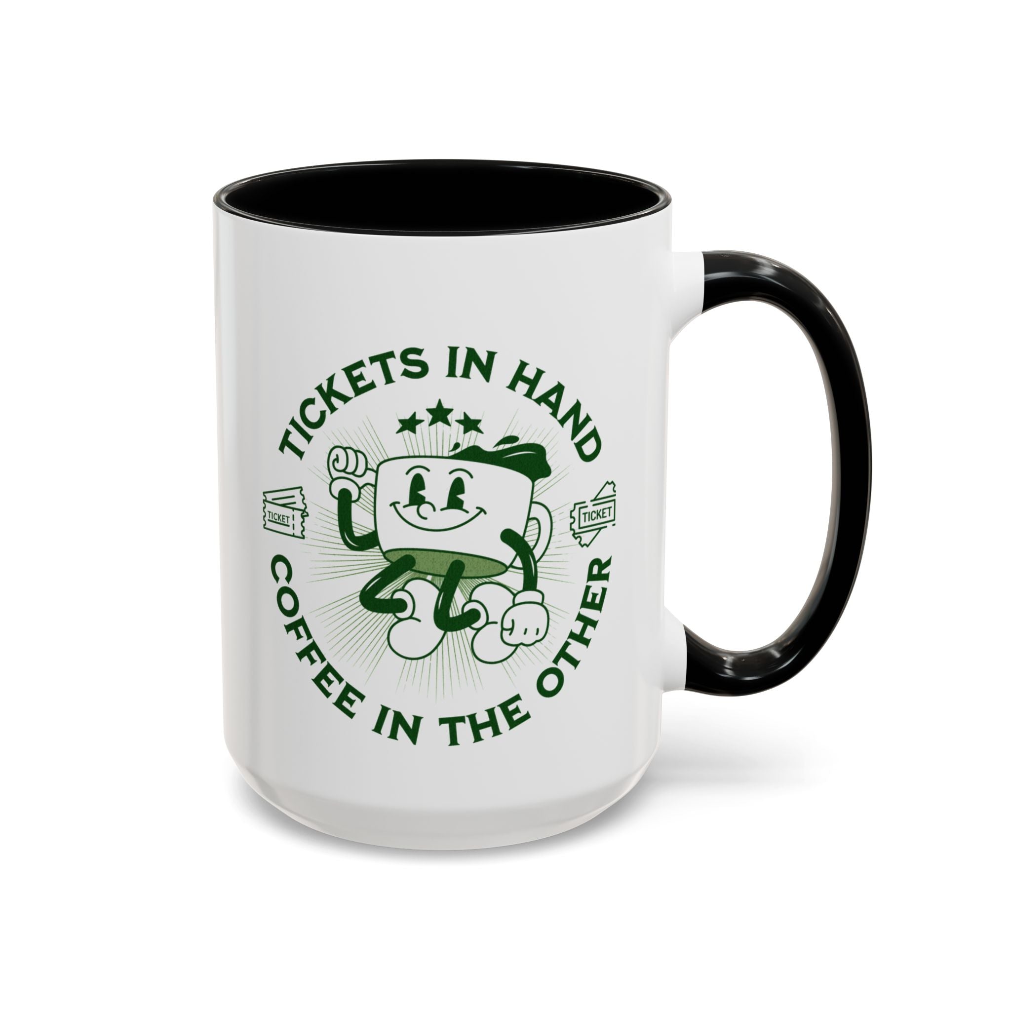 Funny Theater Coffee Mug: Tickets & Coffee - Gift for Drama Lovers, Accent Coffee Mug (11, 15oz)