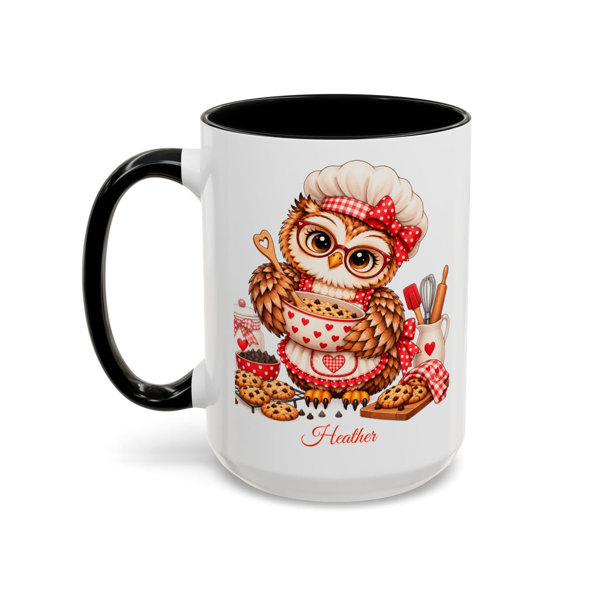 Personalized Baking Owl Coffee Mug, Custom Name Owl Lover Gift, Baker Gift, 11oz 15oz Mug
