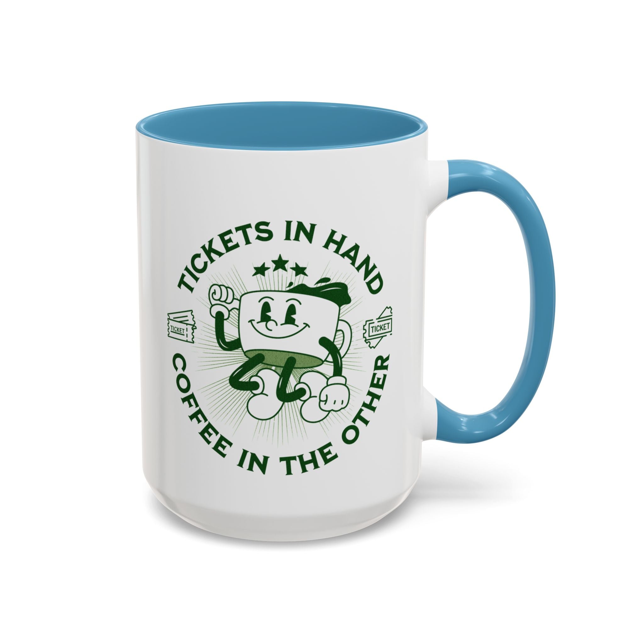 Funny Theater Coffee Mug: Tickets & Coffee - Gift for Drama Lovers, Accent Coffee Mug (11, 15oz)
