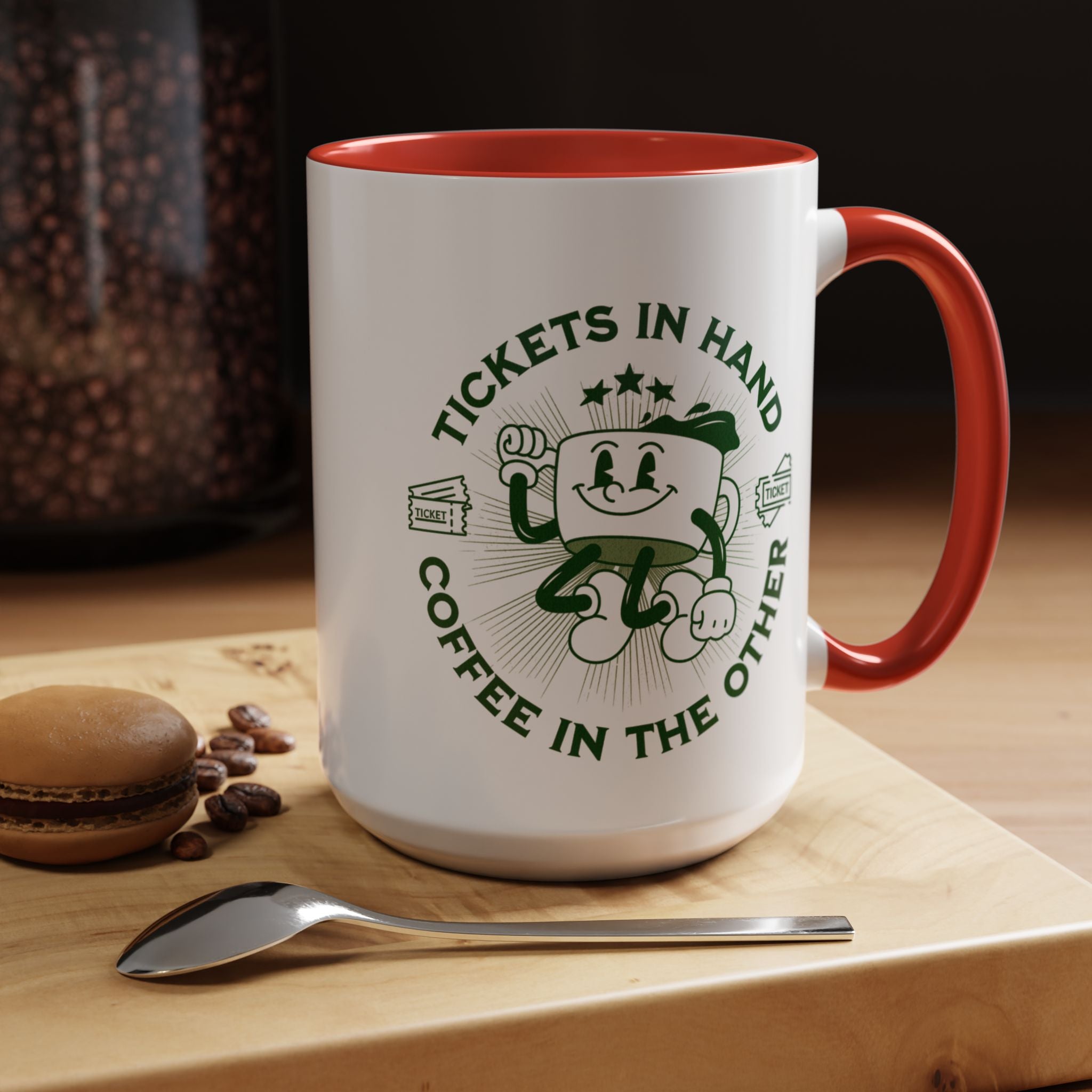 Funny Theater Coffee Mug: Tickets & Coffee - Gift for Drama Lovers, Accent Coffee Mug (11, 15oz)