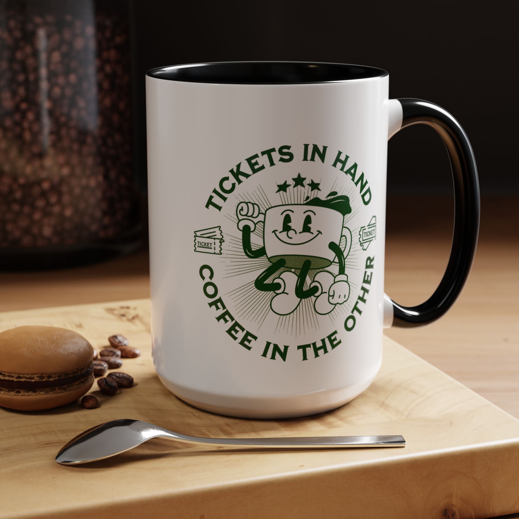 Funny Theater Coffee Mug: Tickets & Coffee - Gift for Drama Lovers, Accent Coffee Mug (11, 15oz)