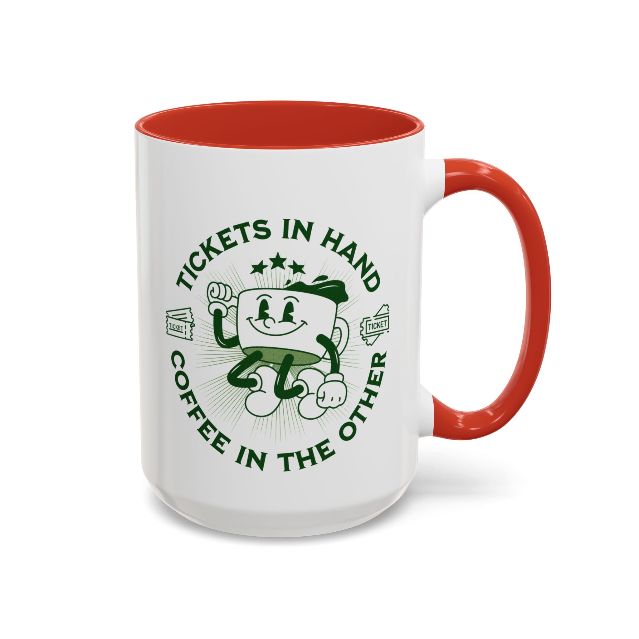 Funny Theater Coffee Mug: Tickets & Coffee - Gift for Drama Lovers, Accent Coffee Mug (11, 15oz)