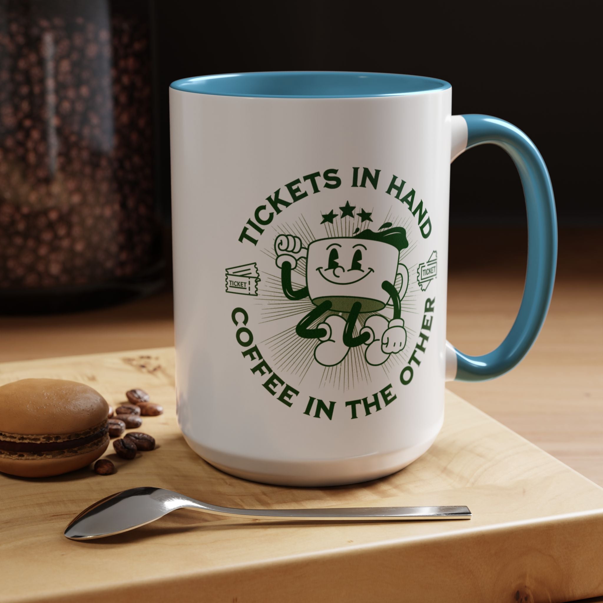 Funny Theater Coffee Mug: Tickets & Coffee - Gift for Drama Lovers, Accent Coffee Mug (11, 15oz)