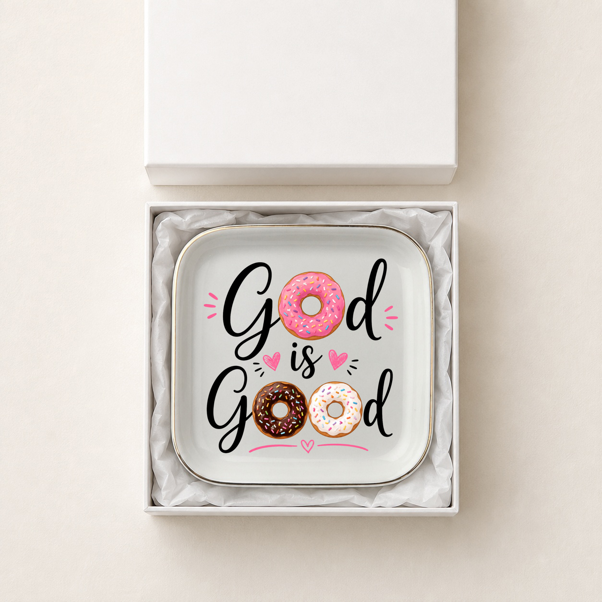 Donut Lover Jewelry Dish, God Is Good Trinket Tray, Ceramic Ring Holder, Sweet Gift for Donut Fans and Bakers