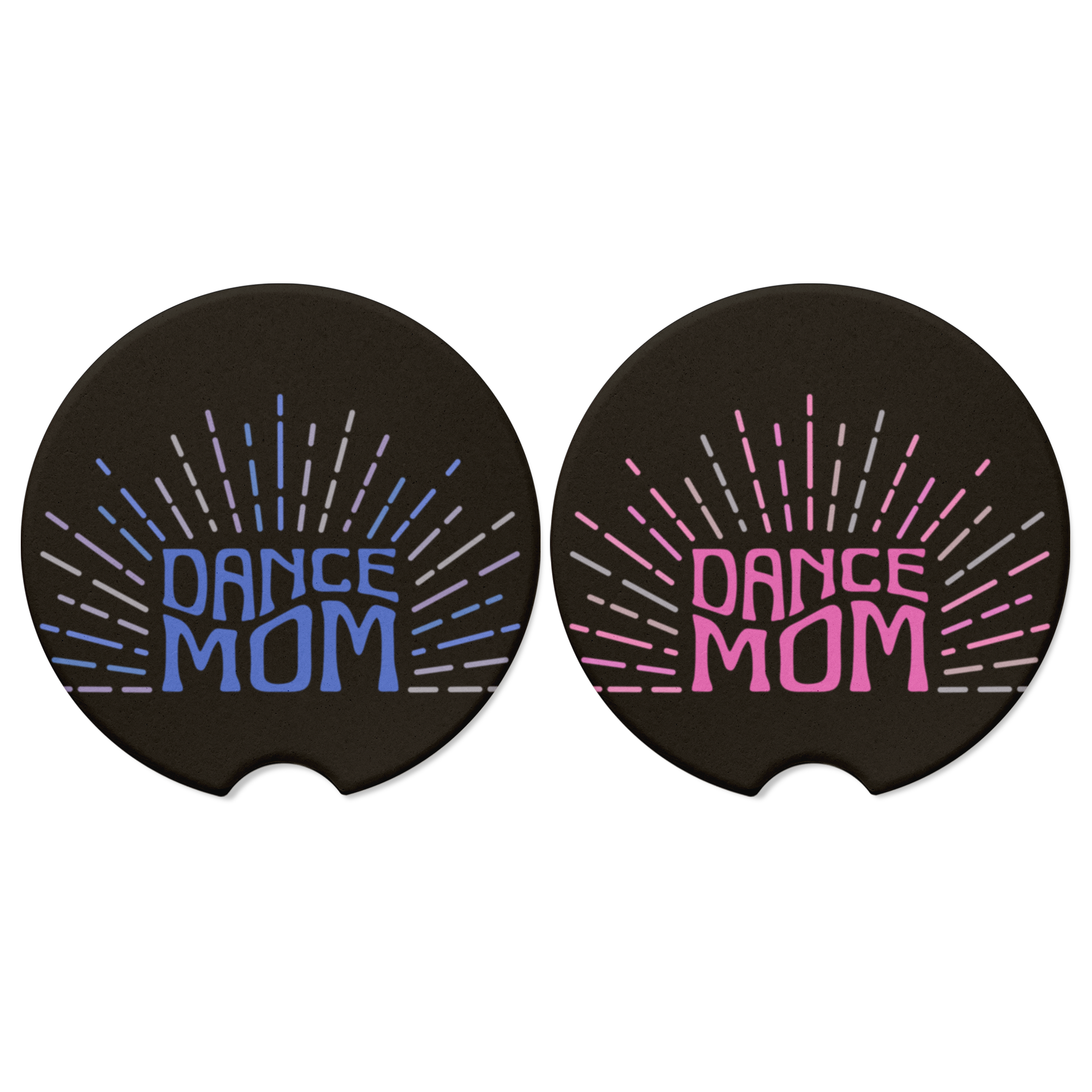 Dance Mom Car Coasters – Set of 2 Absorbent Ceramic Cup Holder Inserts, Pink & Blue Burst Design, Fun Gift for Dance Moms