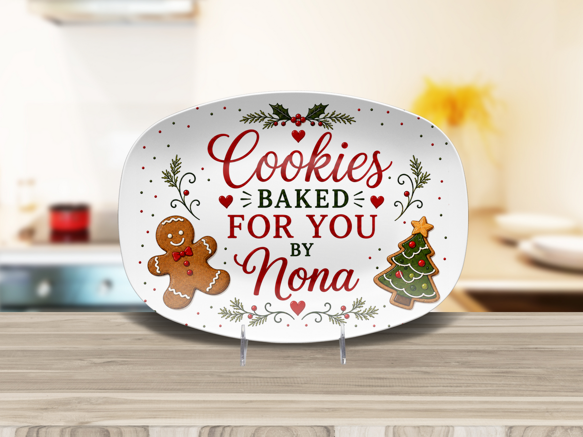 Nona Christmas Cookie Platter, Cookies Baked for You by Nona, Holiday Serving Dish,  10 x 14 Oval Serving Platter