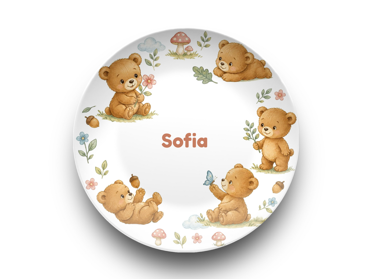 Personalized Teddy Bear Plate, Bear Nursery Decor, Custom Name Plate, Special Dinner Plate, UNBREAKABLE – Not Ceramic