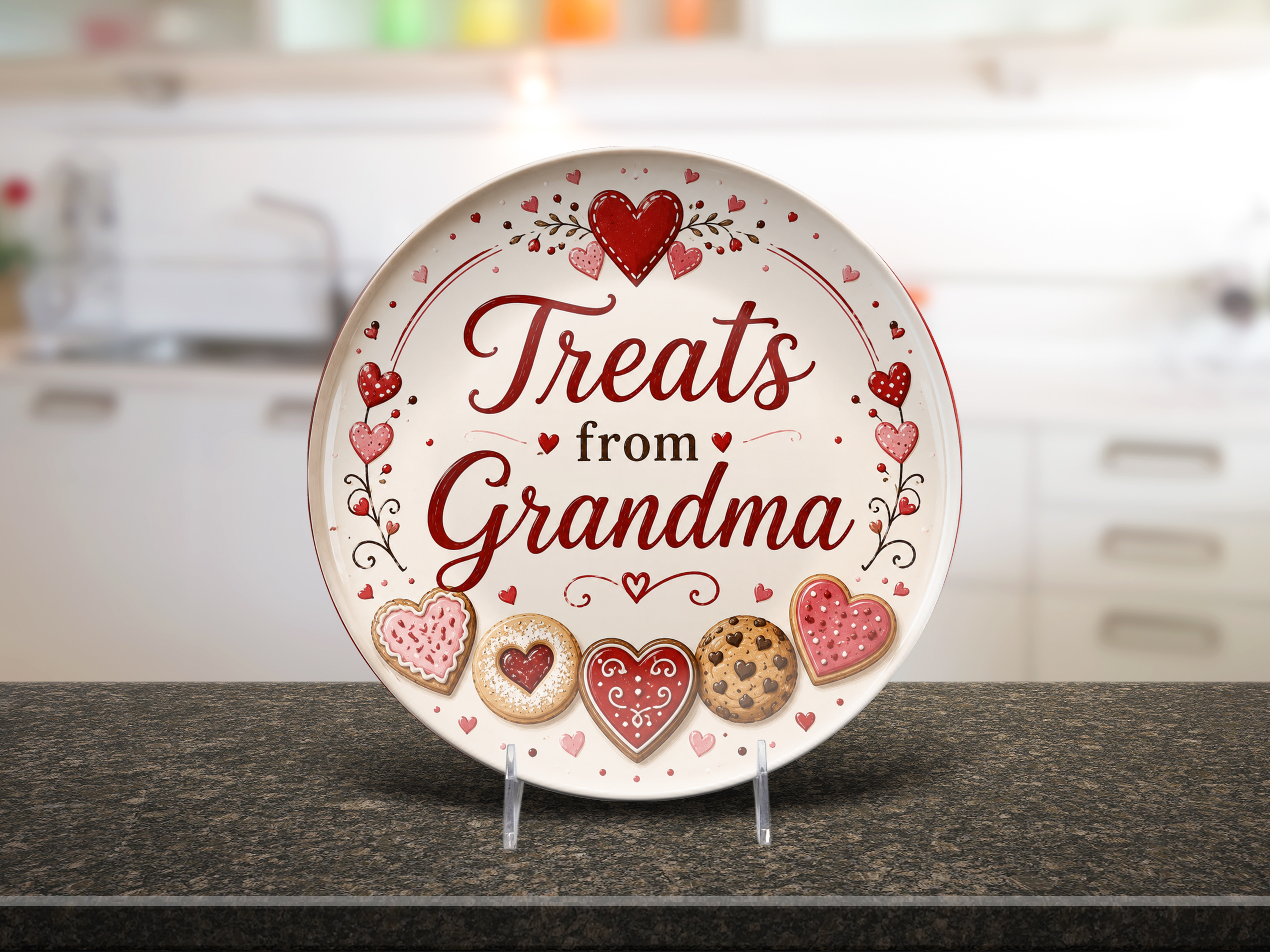 Treats from Grandma Plate, Heart Cookie Serving Plate, Grandma Gift, Valentine Dessert Plate, 10 Inch Decorative Kitchen Gift for Grandma